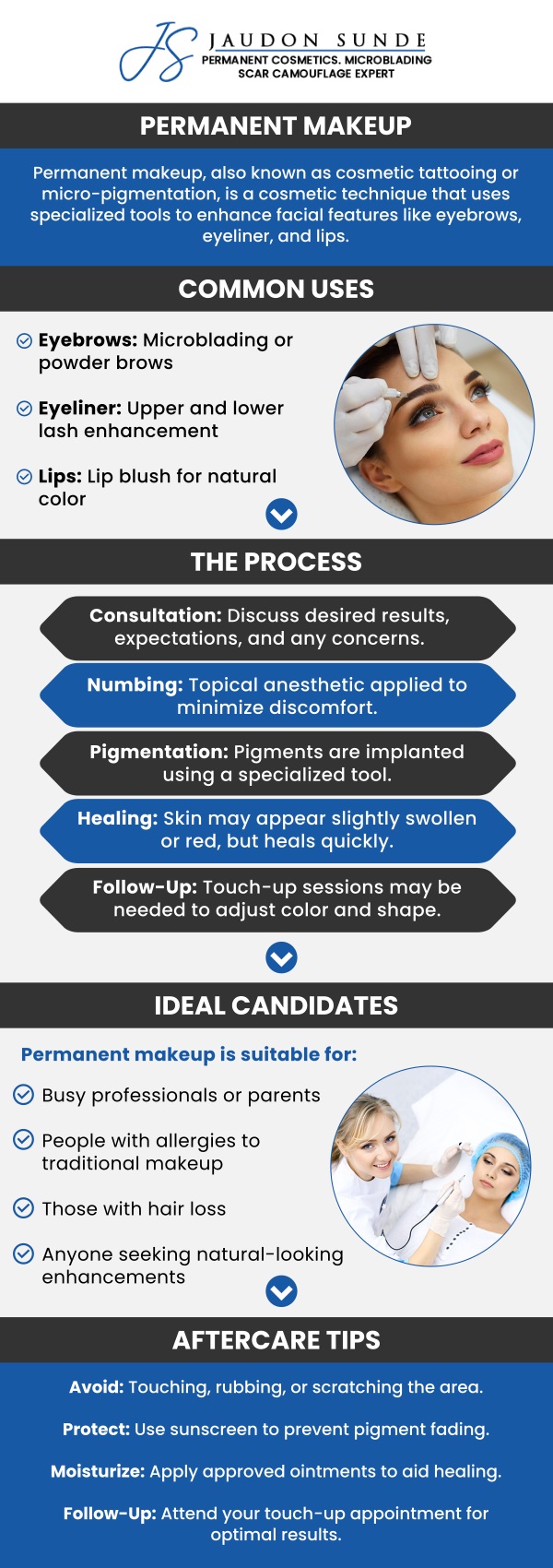 There are many reasons and benefits of permanent makeup. Some of the reasons of having permanent makeup include the easiness of applying makeup, and perfect appearance it gives you. Permanent makeup is only one appointment away. Visit Jaudon Sunde Permanent Makeup Clinic and get your permanent makeup done. Jaudon Sunde (C.P.C.T. – L.M.T. – P.L.) provides with exceptional permanent makeup services such as scar camouflage, eyebrow microblading, permanent medical makeup, and more. Jaudon Sunde is a board member of Medical Consultant for the Ohio Department of Health to advise on safe practices In the Permanent Cosmetics Industry in Ohio. Learn more about the benefits of permanent makeup today! Contact us or request an appointment online. We are located at 18820 E. Bagley Rd.#1 Middleburg Heights, OH 44130.