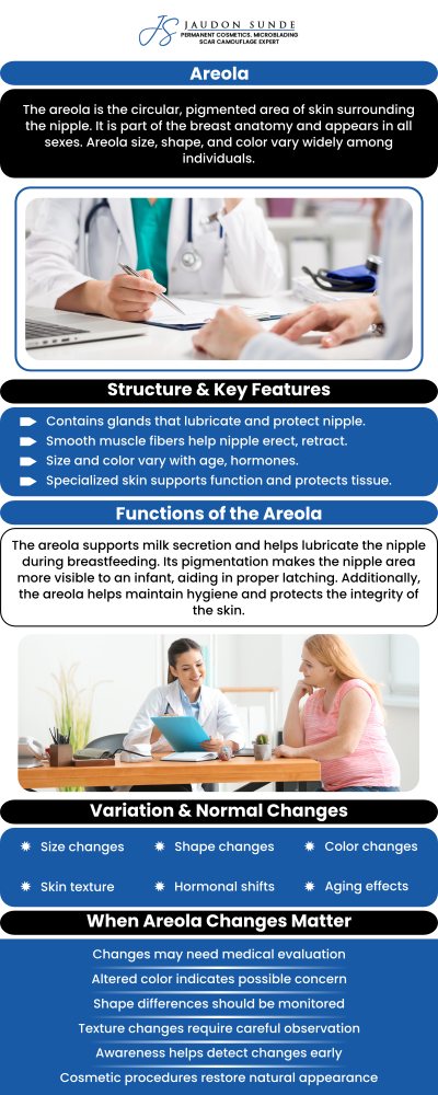 Areola repigmentation procedure is beneficial for people who have undergone a surgery on their breasts that has caused the areola to be removed, scarred, faded, or damaged in some way. It is common in recovered breast cancer patients, and is often done as part of a breast reconstruction procedure. Recover your areolas and nipples with the most natural looking pigments. Jaudon Sunde offers areola repigmentation to help you regain your confidence. Jaudon Sunde (C.P.C.T. – L.M.T. – P.L.) is a specialist of paramedical techniques and training, and permanent cosmetics and microblading. She is a board member of The Ohio Department of Health and serves as a consultant for the safety cosmetic procedures. Contact us or request an appointment online. We are located at 18820 E. Bagley Rd.#1 Middleburg Heights, Ohio 44130.