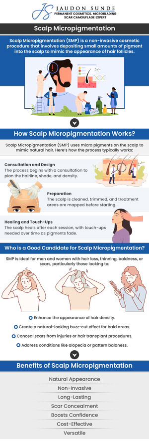 Scalp micropigmentation can be a great option for men experiencing thinning hair, receding hairlines, or pattern baldness who want the look of fuller hair without surgery. This treatment is often chosen by men who prefer a low-maintenance solution that delivers a clean, closely shaved look. At Jaudon Sunde Permanent Makeup Clinic, Jaudon Sunde tailors each treatment plan to match your hair loss pattern, skin type, and aesthetic goals. Our focus is on creating natural-looking results that boost confidence while preserving a realistic look. Contact us for more information or request an appointment online. We are located at 18820 E. Bagley Rd.#1 Middleburg Heights, OH 44130. Scalp micropigmentation can be a great option for men experiencing thinning hair, receding hairlines, or pattern baldness who want the look of fuller hair without surgery. This treatment is often chosen by men who prefer a low-maintenance solution that delivers a clean, closely shaved look. At Jaudon Sunde Permanent Makeup Clinic, Jaudon Sunde tailors each treatment plan to match your hair loss pattern, skin type, and aesthetic goals. Our focus is on creating natural-looking results that boost confidence while preserving a realistic look. Contact us for more information or request an appointment online. We are located at 18820 E. Bagley Rd.#1 Middleburg Heights, OH 44130.